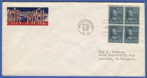 US 1938  Sc 826  21c Prexy Chester Arthur Block of four on FDC