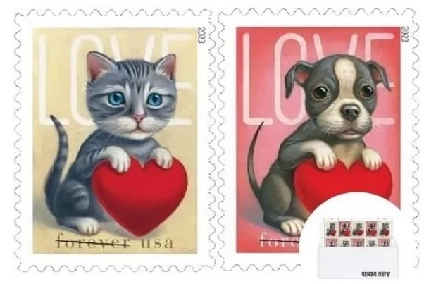 2023 love cats dogs puppy  forever stamps  5 Sheets of 20 ， total 100 pcs