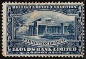 1924 Great Britain Poster Stamp British Empire Exhibition Lloyds Bank (Blue)