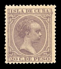 Cuba #153 Cat$15+ (for hinged), 1896 20c violet, never hinged