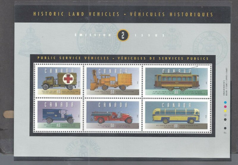 CANADA # 1527 MINT NH VF HISTORICAL LAND VEHICLES #2 SOUV. SHEET BS17195-1