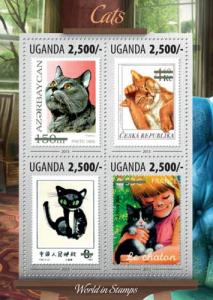 UGANDA 2013 SHEET CATS STAMPS ON STAMPS ugn13307a