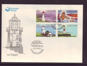 Faroe Islands Sc130-3 1985 Lighthouse stamps FDC