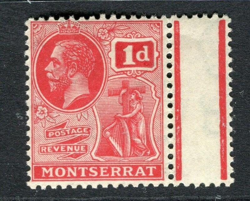 MONTSERRAT; 1922 early GV issue fine Mint hinged 1d. Marginal value