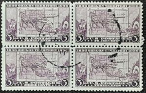 US Scott # 783; used 3c Oregon Terr. from 1936; block of 4; VF centering