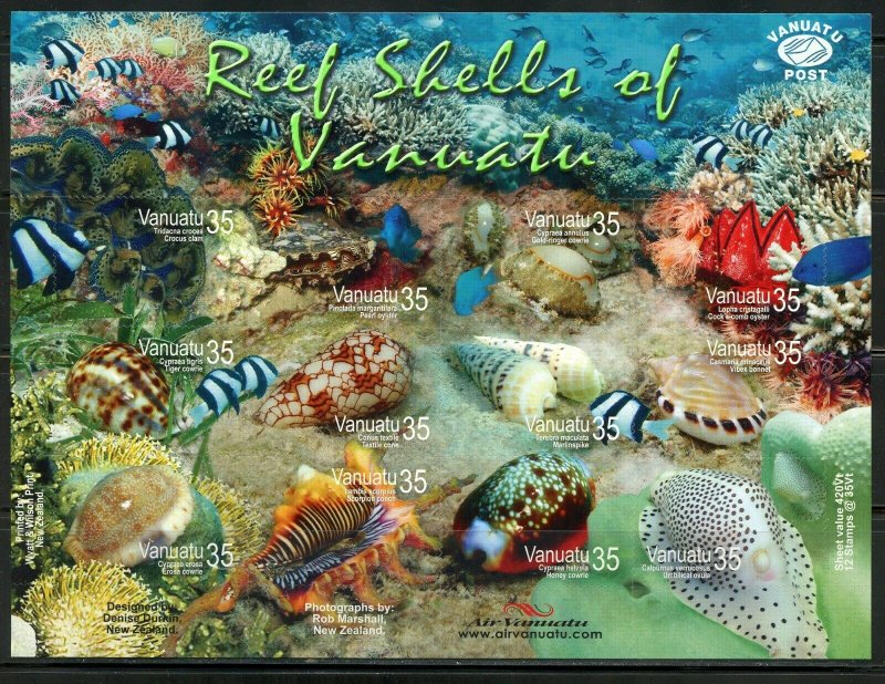 VANUATU SCOTT #875 REEF SHELLS OF VANUATU MARINE LIFE SHEET MINT NH  