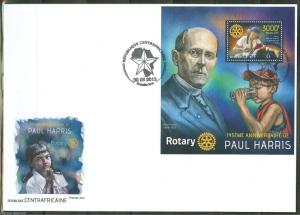 CENTRAL AFRICA  2013 145th BIRTH OF PAUL HARRIS ROTARY INTERNATIONAL S/S FDC