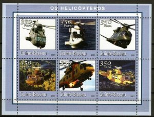 Guinea-Bissau MNH S/S Helicopters 2001 6 Stamps