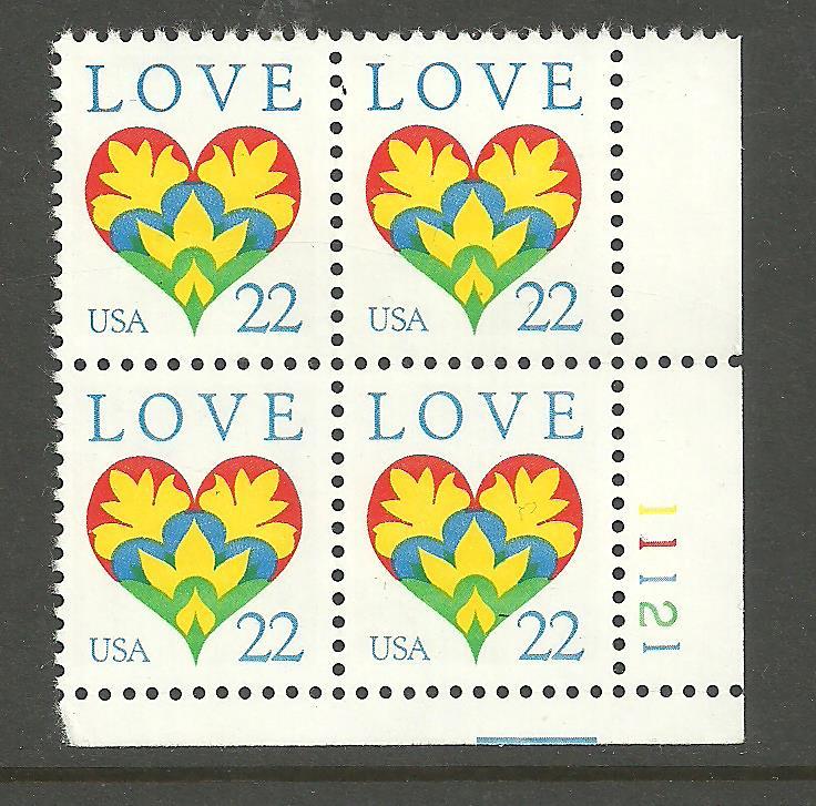 #2248 Love Plate Block Mint NH #11121