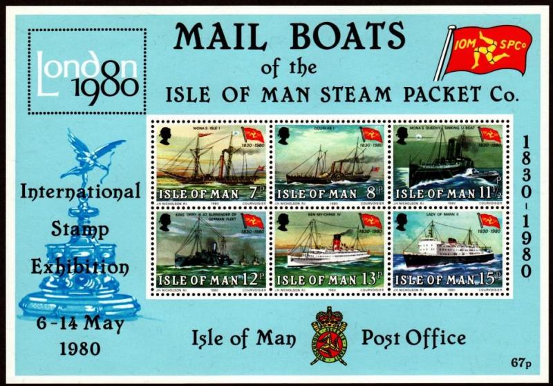 Isle of Man #173a MNH S/S CV$2.00 London IPEX Mail Steam Packet Boats Ships