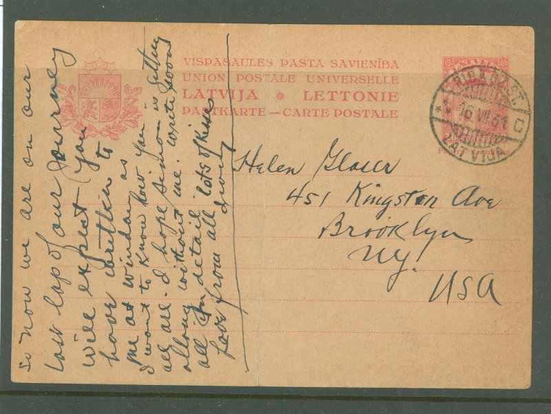 Latvia  International postcard to USA with text in English