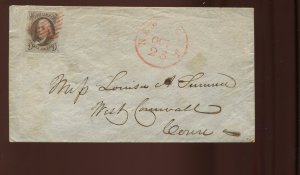 1 Franklin Imperf Used Stamp on Cover NY to West Cornwall CT (LV 1631)