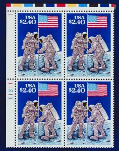 US STAMPS  # 2419  MOON LANDING $ 2.40   Plate Block  MNH 1989 Top Left Position