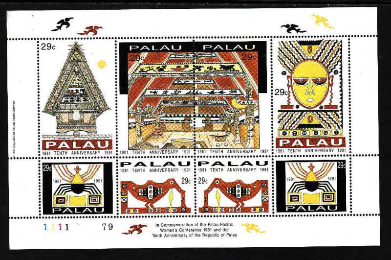 Palau-Sc#293- id7-unused NH sheet-Republic anniversary-1991-