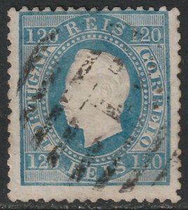 Portugal 1871 Sc 46 used 1 (Lisboa) cancel bright blue perf 12.5 small thin