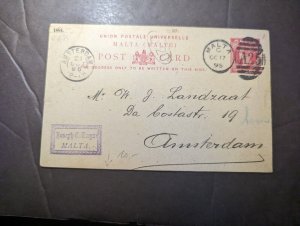 1895 British Malta Postcard Cover to Amsterdam Netherlands Joseph C Tayar