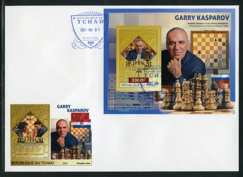 CHAD 2021 GARRY KASPAROV  CHESS SOUVENIR SHEET FIRST DAY COVER