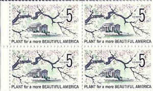 1966 Plant for a Beautiful America Blk of 4 5c Postage Stamps, Sc# 1318, MNH, OG