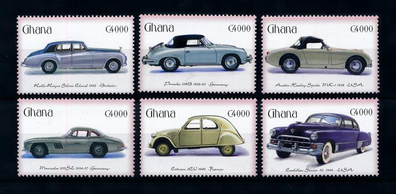 [76424] Ghana 2001 Classic Cars Rolls Royce Porsche Mercedes 2CV Cadilac  MNH