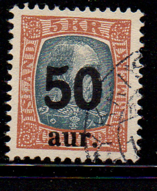 Iceland Sc 138 1925 50 aur on 5k Christian IX stamp used