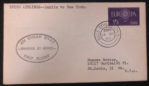 1960 Dublin Ireland First Flight Cover FFC To New York Usa Shamrock Jet Service