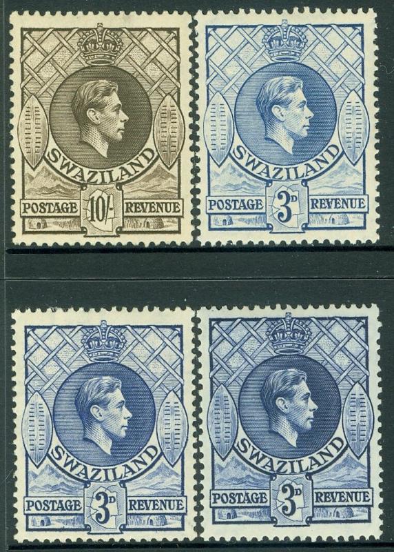 SWAZILAND : 1938-47. Stanley Gibbons #32b, c, d. Also #38. VF, MOGH. Cat £125.