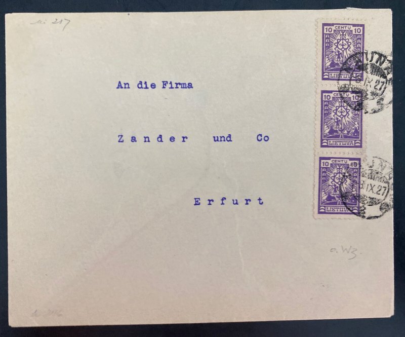 1927 Kaunas Lithuania cover To Erfurt Germany 