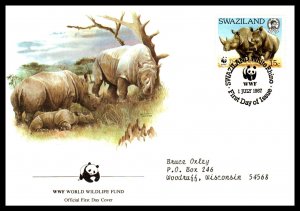 Swaziland 519-522 Rhinoceros WWF Set of Four Typed FDC