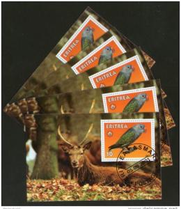 Eritrea 2001 Deer Stag Parrot Wild Life Bird Fauna M/s Cancelled x 5 # 3886