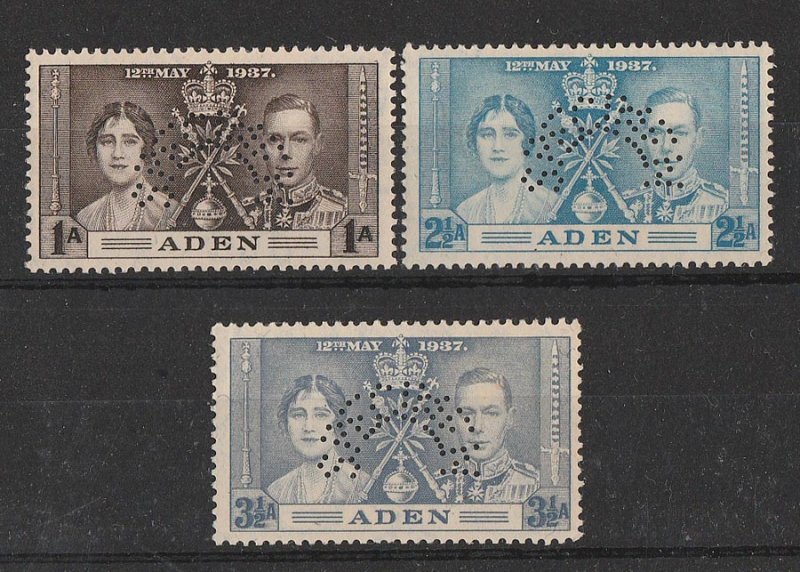 ADEN : 1937 KGVI Coronation set 1a-3½d SPECIMEN. MNH **. Scarce