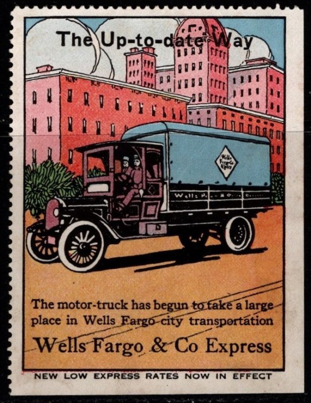 1914 US Poster Stamp Wells Fargo & Company Express Label The Up-to-Date Way