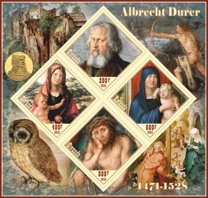 Stamps. Art. Painting Albercht Durer  2022 year Rwanda 1+1 sheet perforated