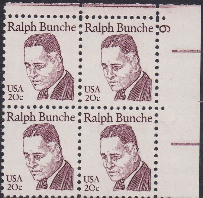 1860 Ralph Bunche Plate Block MNH