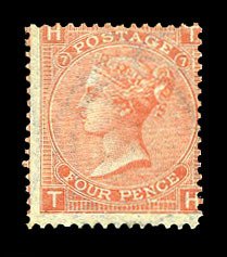 British Commonwealth - Great Britain #43a (SG 94) Cat£575, 1865 4p deep verm...