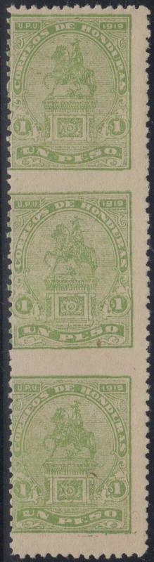 HONDURAS 1919 MORAZAN Sc 193 TOP VALUE STRIPx3 HORIZONTALLY IMPERF UNUSED F,VF