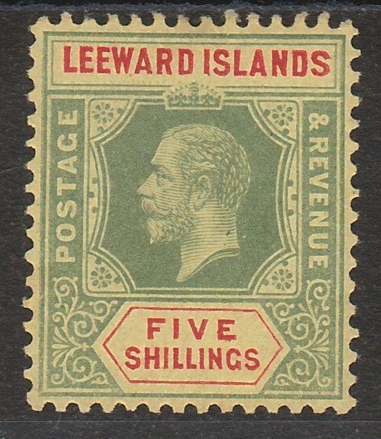 LEEWARD ISLANDS 1912 KGV 5/- DIE I WMK MULTI CROWN CA