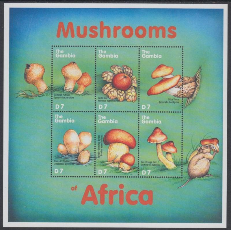 XG-AN821 GAMBIA IND - Mushrooms, 2000 Nature, Africa MNH Sheet