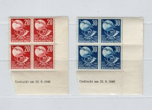 GERMANY FRENCH OCCUPATION RHINE PALATINATE 1949 6N41-6N42 MNH DATE BLOCKS OF 4