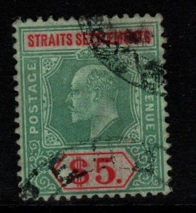 MALAYA STRAITS SETTLEMENTS SG167 1909 $5 GREEN & RED/GREEN FINE USED