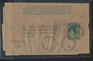 JAMAICA (PP2912B) 1962 QEII 1D PS WRAPPER TAXED, SHORT PAID TO USA