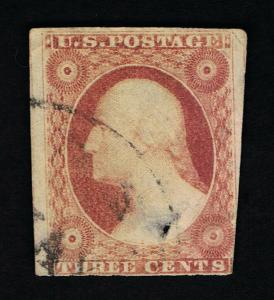 AFFORDABLE GENUINE SCOTT #11 USED 1855 TYPE-I DULL RED TOWN CANCEL PLATE 6 or 7