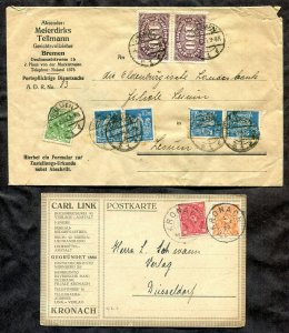 d247 - GERMANY 1923 Lot of (2). Bremen Cover & Kronach Postal Card