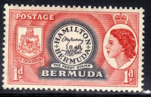 Bermuda 1953 - 62 QE2 1d Postmaster Perots stamp MM SG 136 (J1301 )