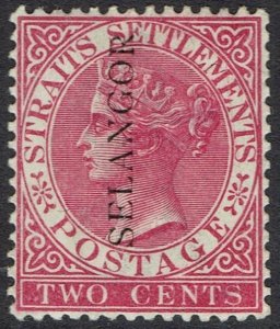 SELANGOR 1885 QV STRAITS VERTICALLY OVERPRINTED 2C SG TYPE 28