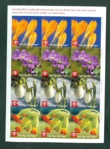 Sweden. Poster Stamp Sheet. MNH. National Heart & Lung Assoc. Spring Flowers.