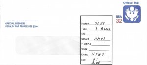 Scott# UO88      UPSS#OM42 US envelope.