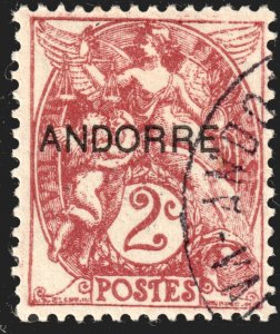 Andorra (French) #2  Used - 2c red-bro  French Stamp Overprinted (1931)