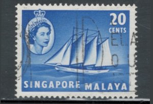 Singapore 1955 Queen Elizabeth II & Cocos-Keeling Schooner 20c Scott # 36 Used