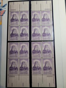 US #1084, 'Devil's Tower', MNH, matched plate blocks