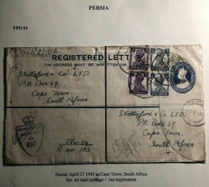 1945 Durud FPO 54 Registered Censored Cover To Cape Town South Africa